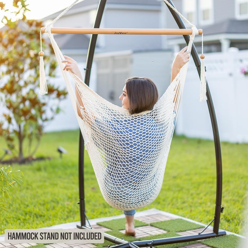 JoyView Hammock Chair with Spreader Bar Caribbean Hammock Swing Chair 300 LBS Weight Capacity XL Rope Hanging Chair for Outdoor Indoor Garden Yard - Light Blue - Image 4